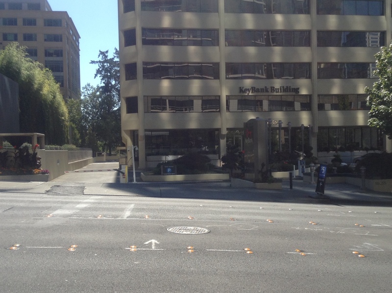 Street view of Key Bank Building Plaza