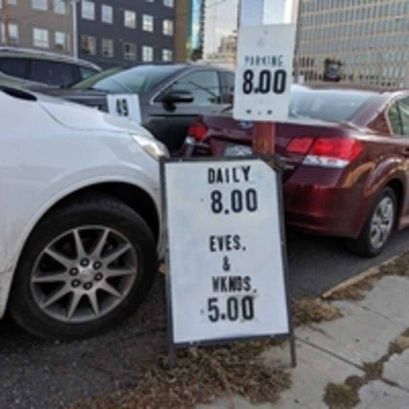 Street view of Champa Street Lot