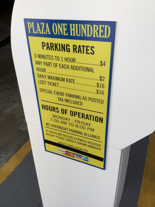 Street view of Plaza 100 Parking Garage