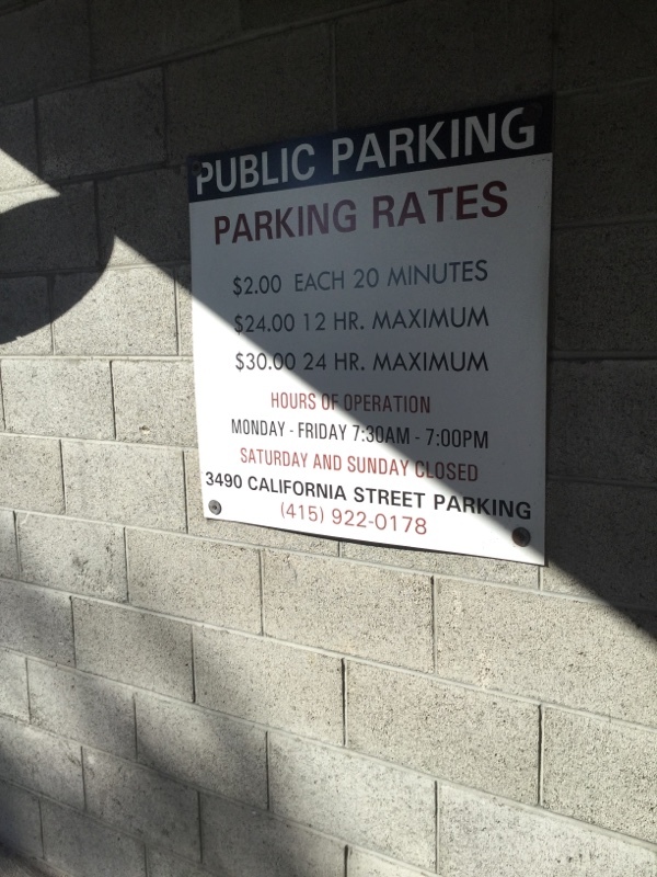 Street view of 3490 California Street Garage