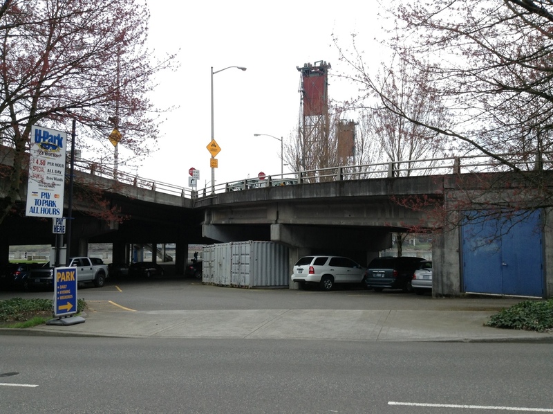 Street view of Hawthorne Bridge Lot
