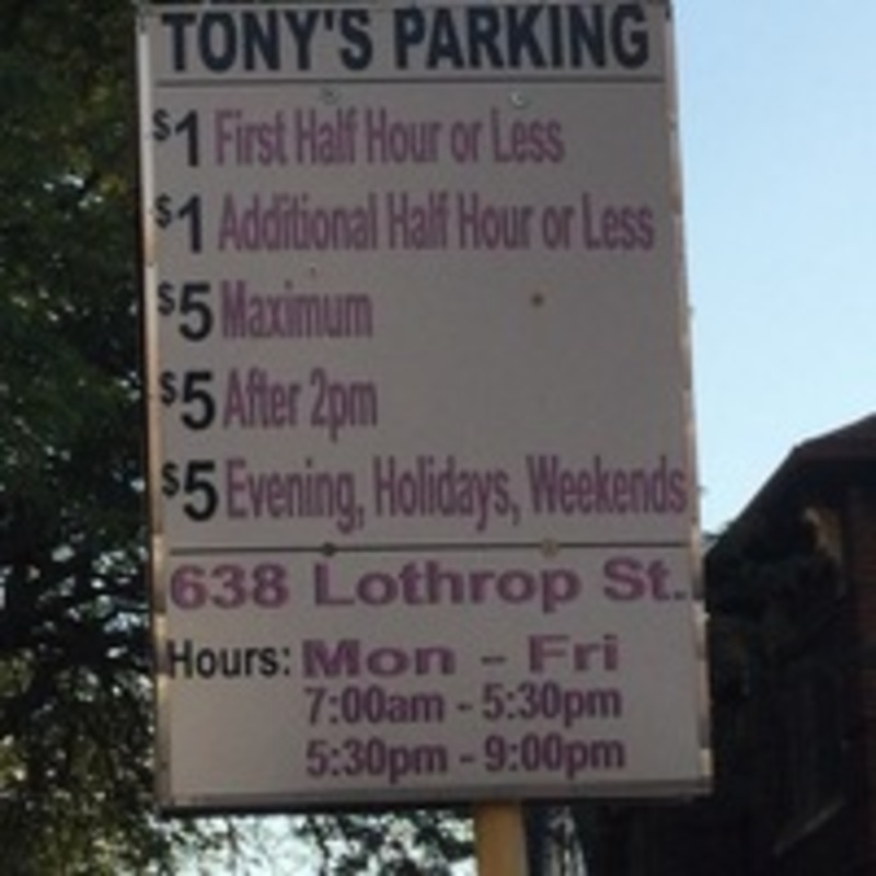 Street view of Tony's Parking Lot