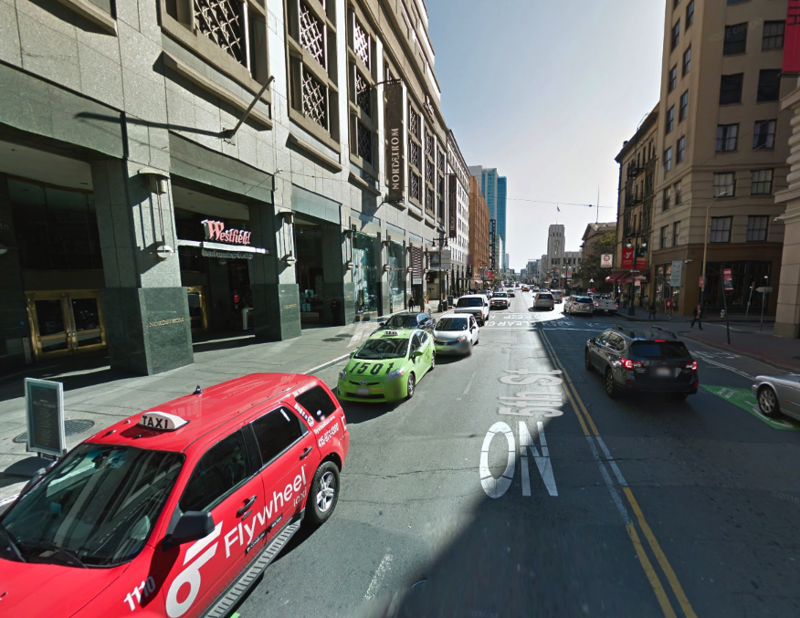 Street view of Nordstroms - Valet Kiosk