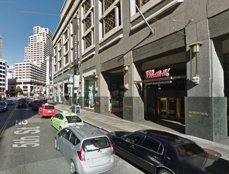 Street view of Nordstroms - Valet Kiosk