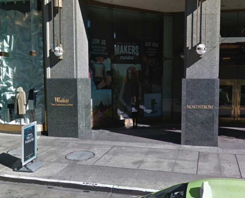Street view of Nordstroms - Valet Kiosk