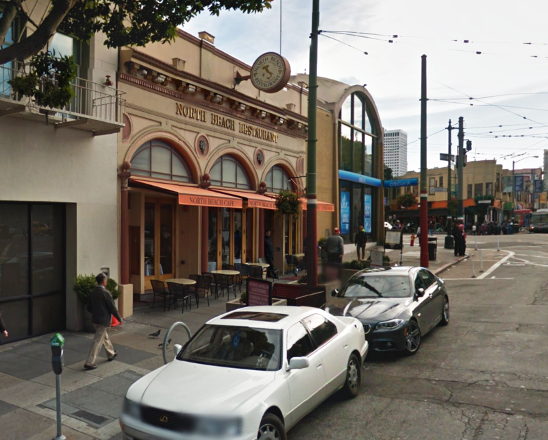 Street view of North Beach Restaurant - Valet Kiosk